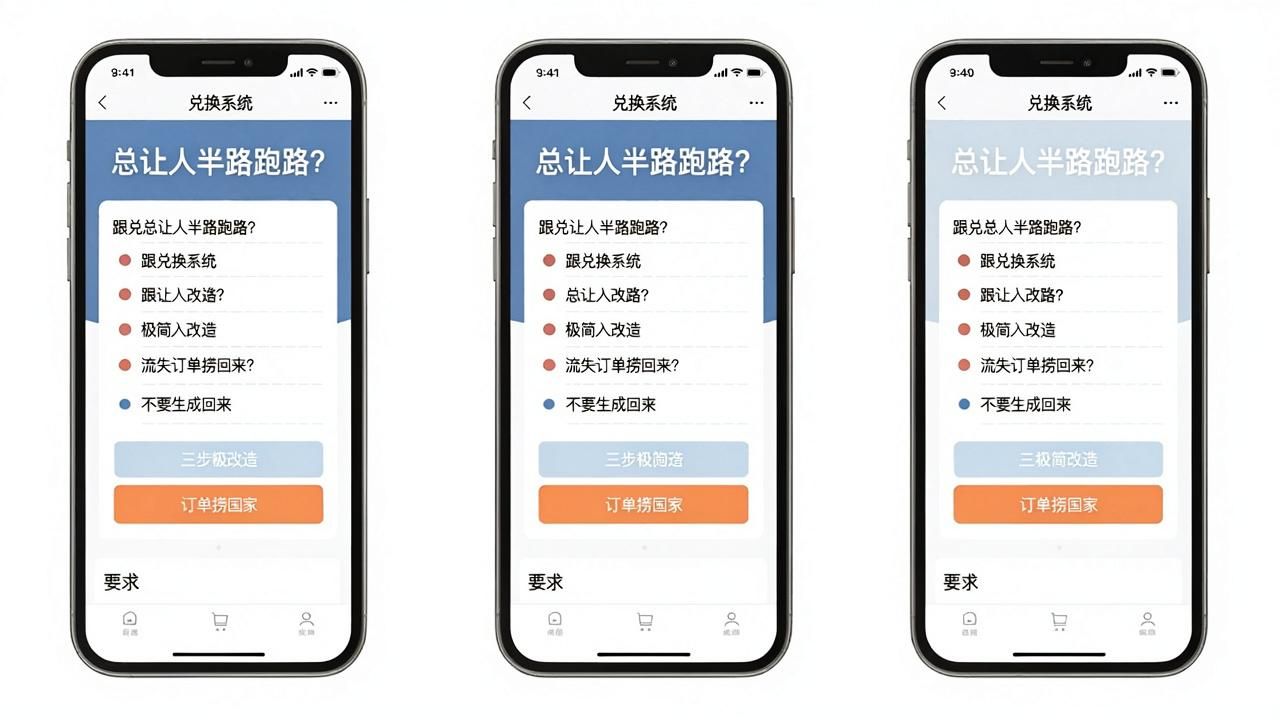 兑换系统手机端总让人半路跑路？三步极简改造把流失订单捞回来(图1)